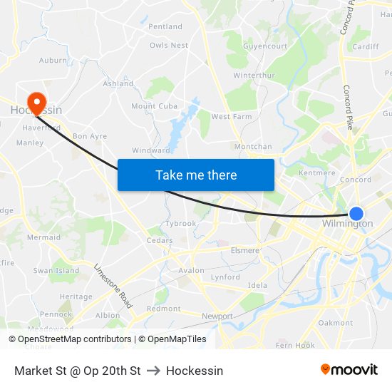 Market St @ Op 20th St to Hockessin map