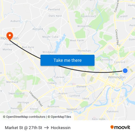 Market St @ 27th St to Hockessin map