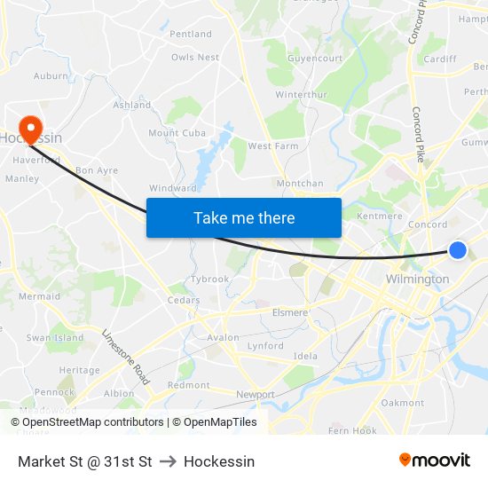 Market St @ 31st St to Hockessin map