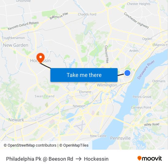 Philadelphia Pk @ Beeson Rd to Hockessin map