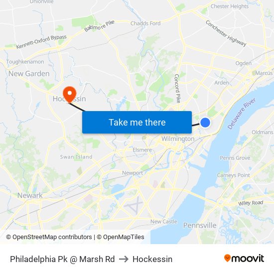 Philadelphia Pk @ Marsh Rd to Hockessin map