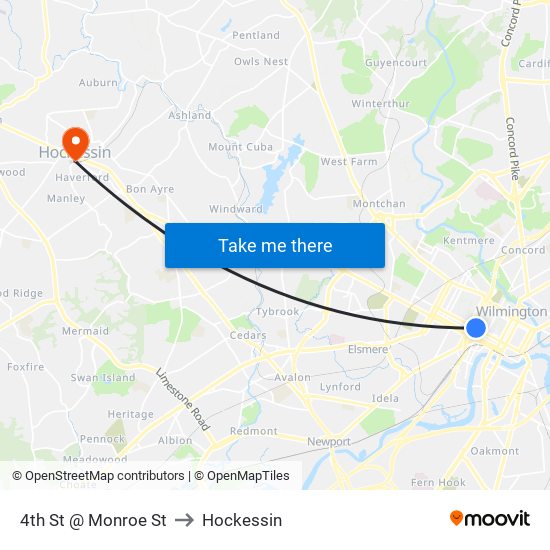 4th St @ Monroe St to Hockessin map