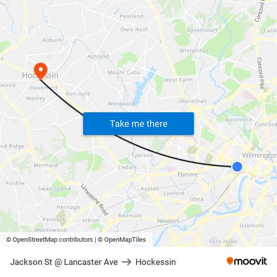 Jackson St @ Lancaster Ave to Hockessin map