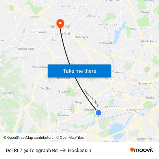 Del Rt 7 @ Telegraph Rd to Hockessin map