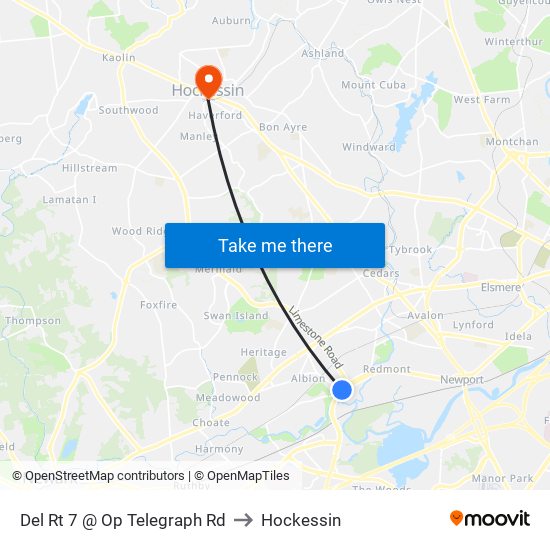 Del Rt 7 @ Op Telegraph Rd to Hockessin map