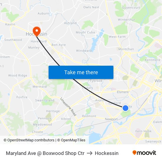 Maryland Ave @ Boxwood Shop Ctr to Hockessin map