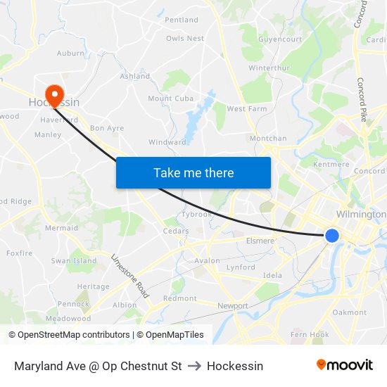 Maryland Ave @ Op Chestnut St to Hockessin map