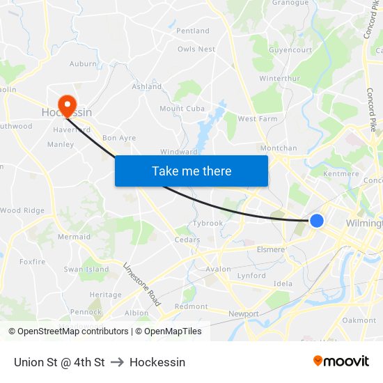 Union St @ 4th St to Hockessin map