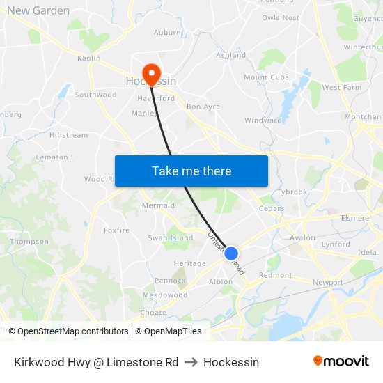 Kirkwood Hwy @ Limestone Rd to Hockessin map