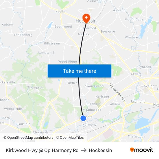 Kirkwood Hwy @ Op Harmony Rd to Hockessin map