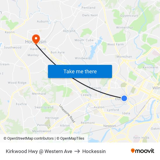 Kirkwood Hwy @ Western Ave to Hockessin map