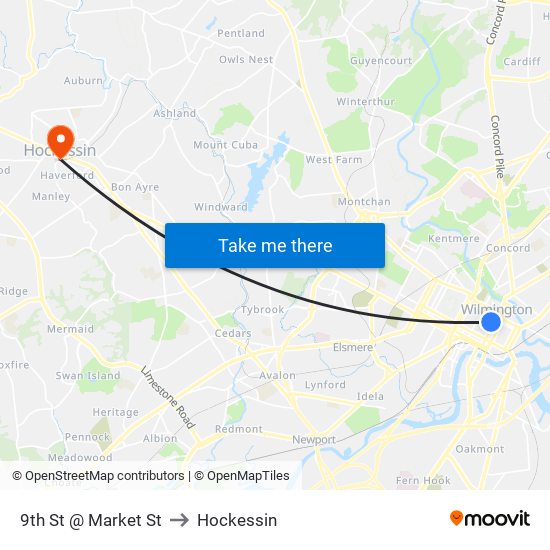 9th St @ Market St to Hockessin map