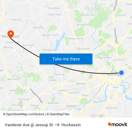 Vandever Ave @ Jessup St to Hockessin map