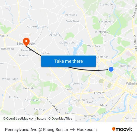 Pennsylvania Ave @ Rising Sun Ln to Hockessin map