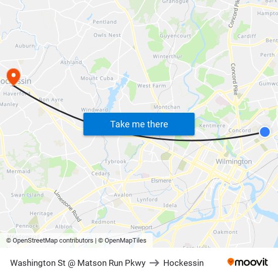 Washington St @ Matson Run Pkwy to Hockessin map