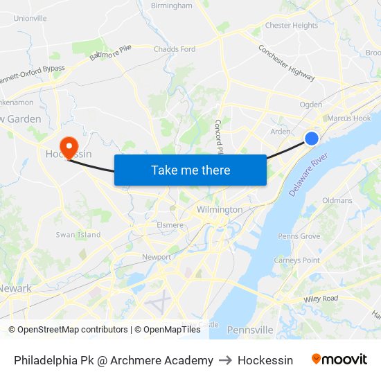 Philadelphia Pk @ Archmere Academy to Hockessin map