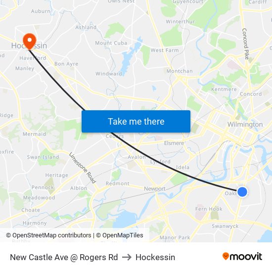 New Castle Ave @ Rogers Rd to Hockessin map