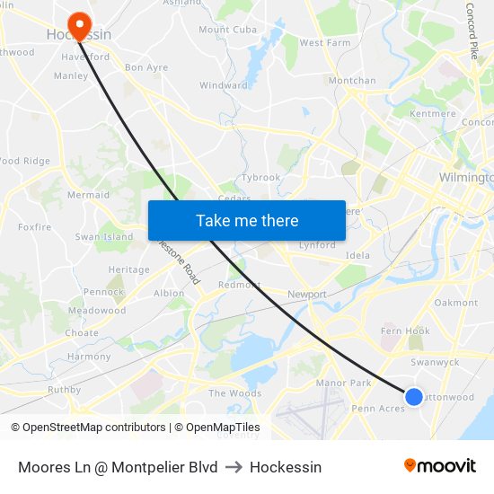 Moores Ln @ Montpelier Blvd to Hockessin map