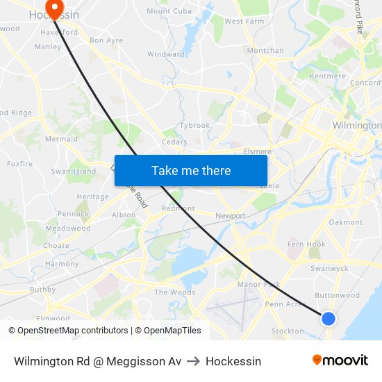 Wilmington Rd @ Meggisson Av to Hockessin map