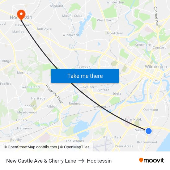 New Castle Ave & Cherry Lane to Hockessin map