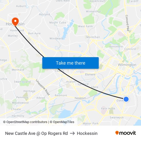 New Castle Ave @ Op Rogers Rd to Hockessin map