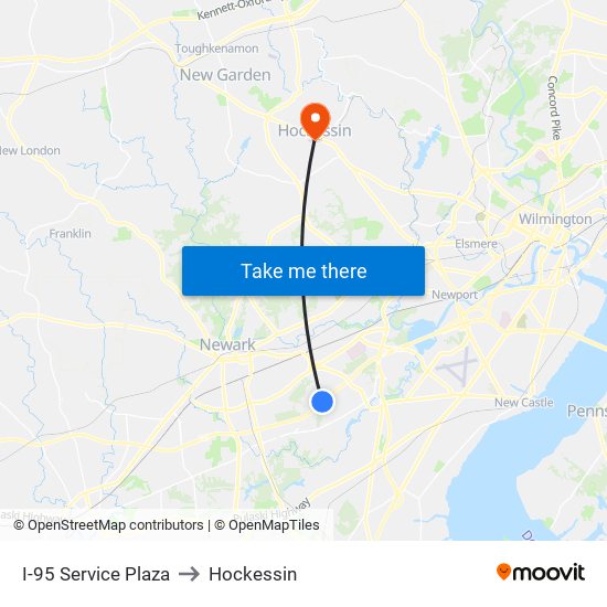 I-95 Service Plaza to Hockessin map