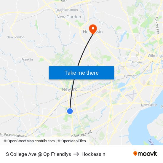 S College Ave @ Op Friendlys to Hockessin map