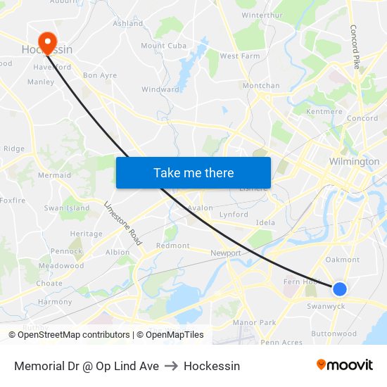 Memorial Dr @ Op Lind Ave to Hockessin map