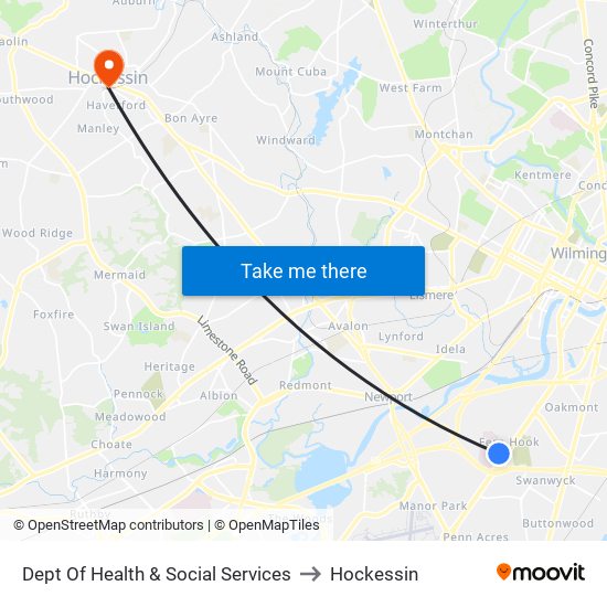 Dept Of Health & Social Services to Hockessin map