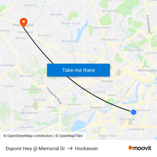 Dupont Hwy @ Memorial Dr to Hockessin map