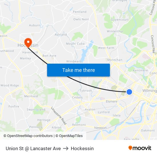 Union St @ Lancaster Ave to Hockessin map