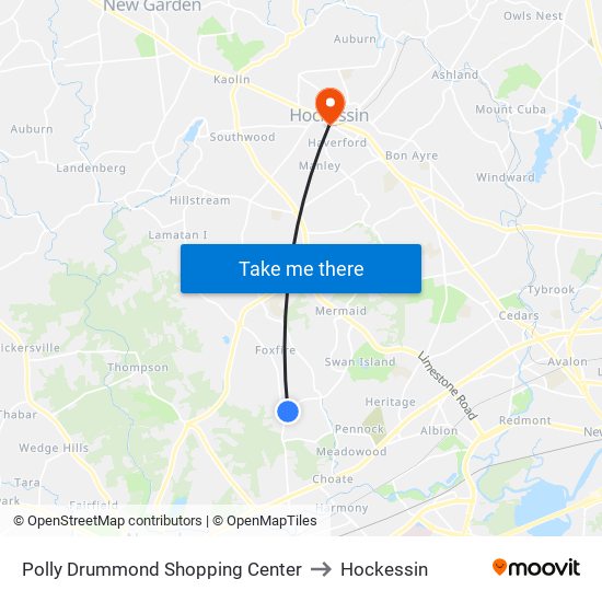 Polly Drummond Shopping Center to Hockessin map