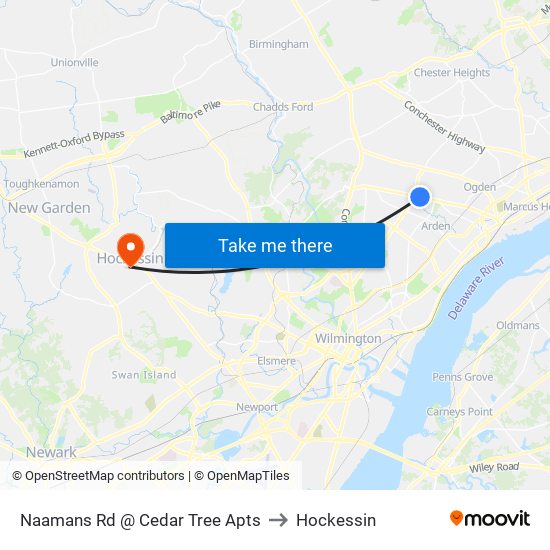 Naamans Rd @ Cedar Tree Apts to Hockessin map