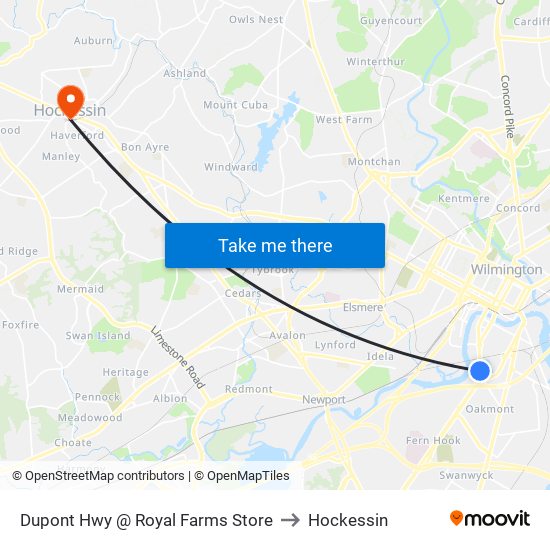 Dupont Hwy @ Royal Farms Store to Hockessin map