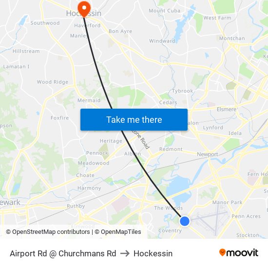 Airport Rd @ Churchmans Rd to Hockessin map