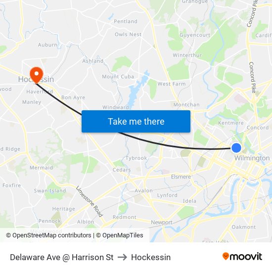 Delaware Ave @ Harrison St to Hockessin map