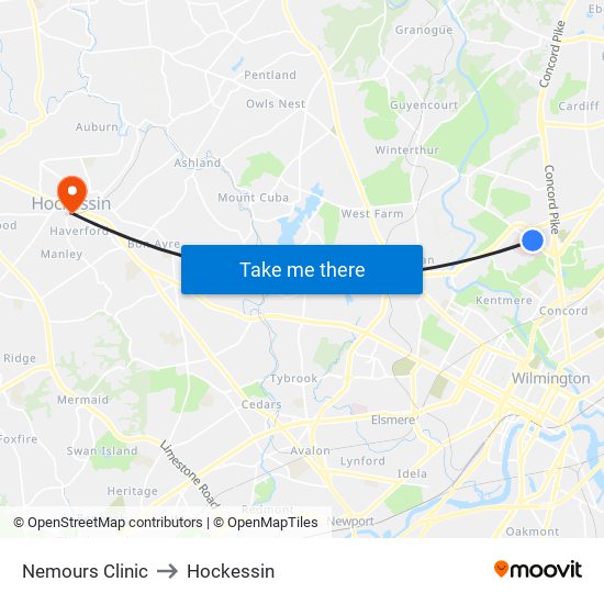 Nemours Clinic to Hockessin map