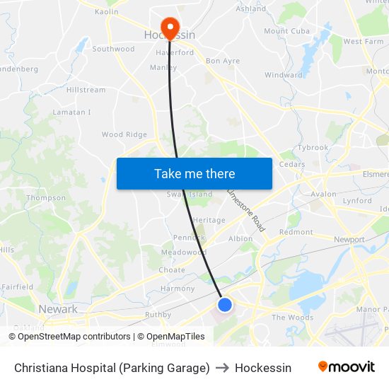 Christiana Hospital (Parking Garage) to Hockessin map