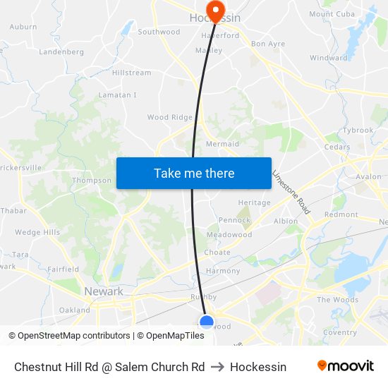 Chestnut Hill Rd @ Salem Church Rd to Hockessin map