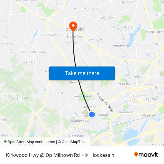 Kirkwood Hwy @ Op Milltown Rd to Hockessin map