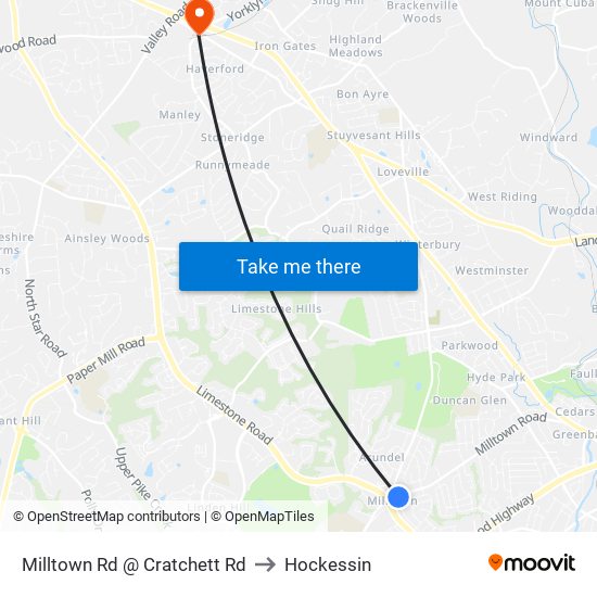 Milltown Rd @ Cratchett Rd to Hockessin map