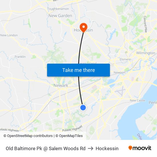 Old Baltimore Pk @ Salem Woods Rd to Hockessin map