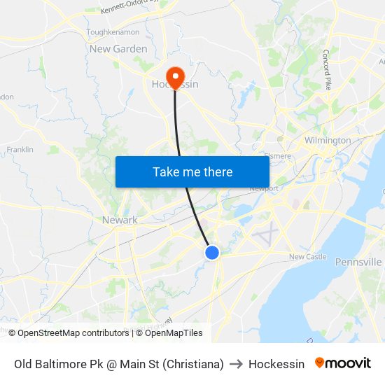 Old Baltimore Pk @ Main St (Christiana) to Hockessin map