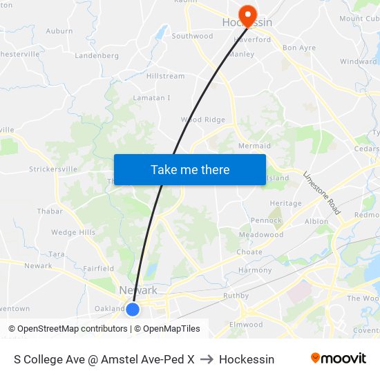 S College Ave @ Amstel Ave-Ped X to Hockessin map