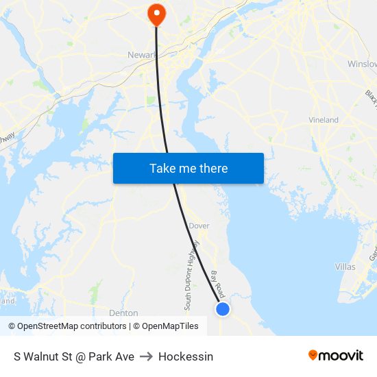 S Walnut St @ Park Ave to Hockessin map