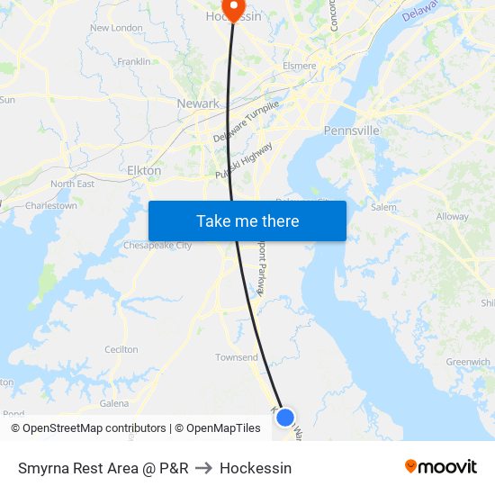 Smyrna Rest Area @ P&R to Hockessin map