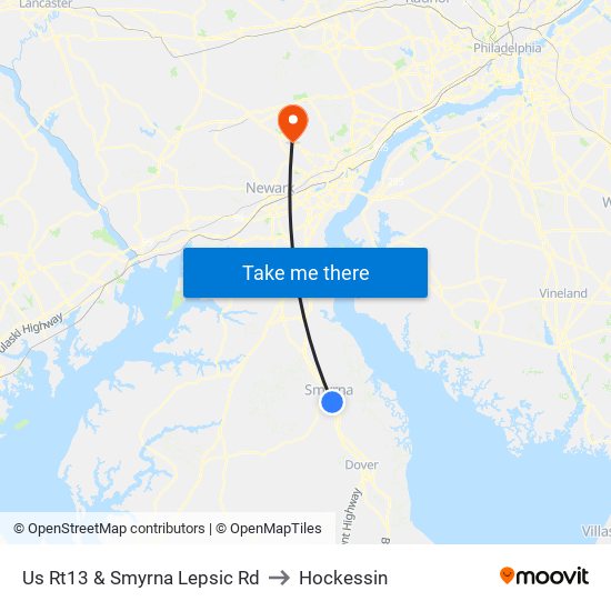 Us Rt13 @ Smyrna Lepsic Rd to Hockessin map