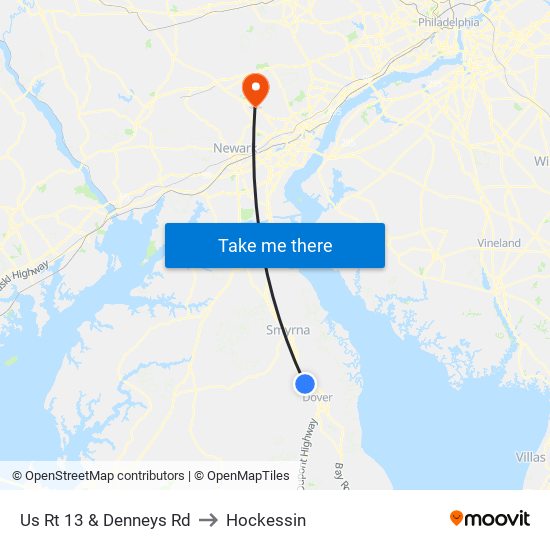 Us Rt 13 & Denneys Rd to Hockessin map