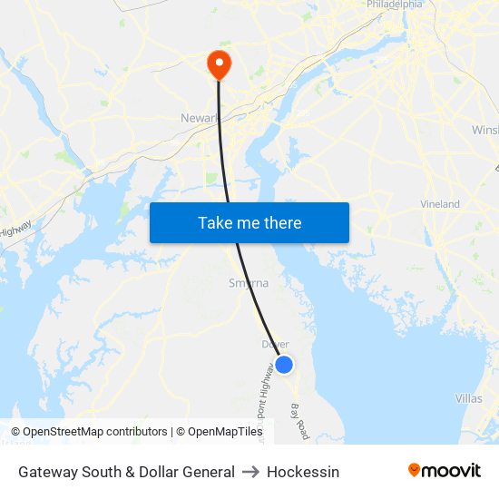 Gateway South & Dollar General to Hockessin map