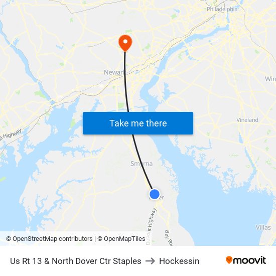 Us Rt 13 & North Dover Ctr Staples to Hockessin map